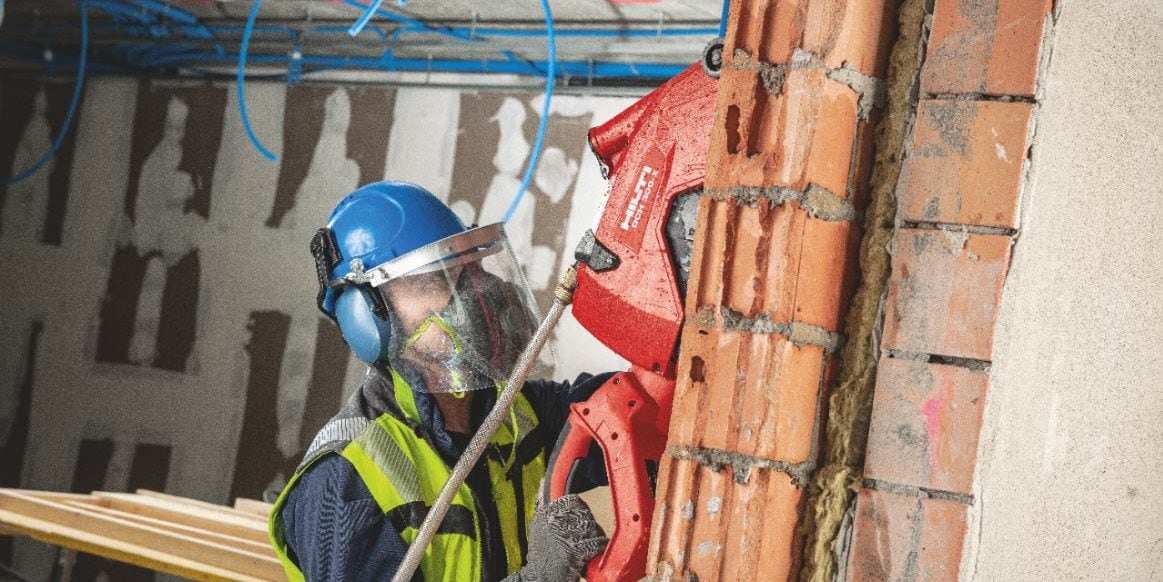 Wet concrete cutting helps to reduce dust on the jobsite with tools like the DCH 300-X diamond cutter