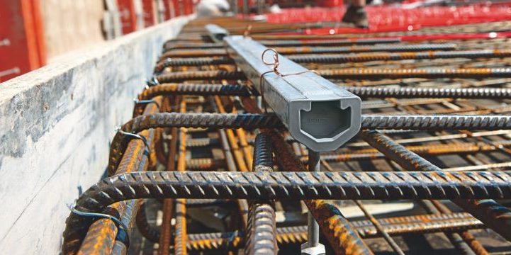 HAC cast-in anchor channel, placed around rebar before the concrete is poured, meaning little or no dust from subsequent drilling