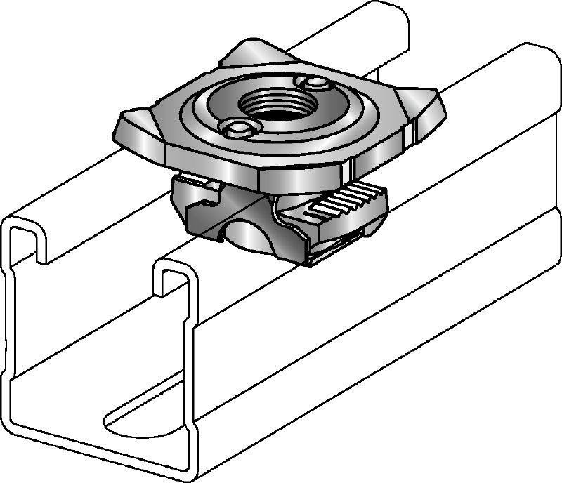 MQA-F Hot-dip galvanised (HDG) pipe clamp saddle for connecting threaded components to MQ strut channels