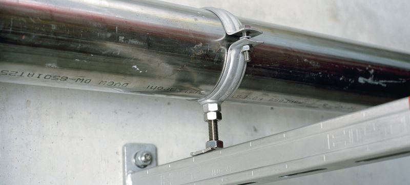 MP-MR heavy-duty pipe clamp Stainless steel (A4) pipe clamp without sound insulation for heavy-duty applications Applications 1