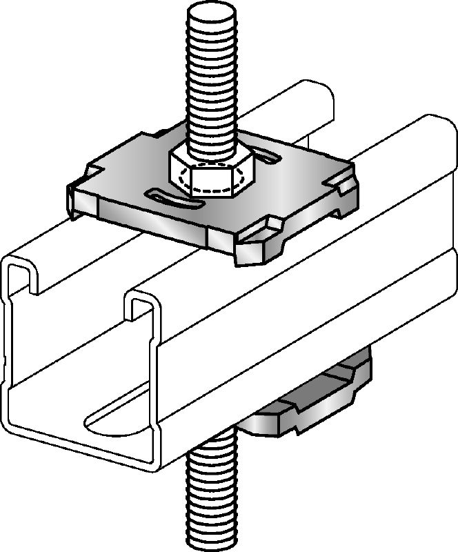 MQZ-L Bored plate Galvanised bored plate for fire-tested trapeze assembly and anchoring