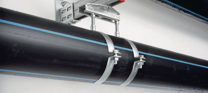 MP-MX heavy-duty pipe clamp Galvanised pipe clamp without sound insulation for extra heavy-duty applications Applications 1