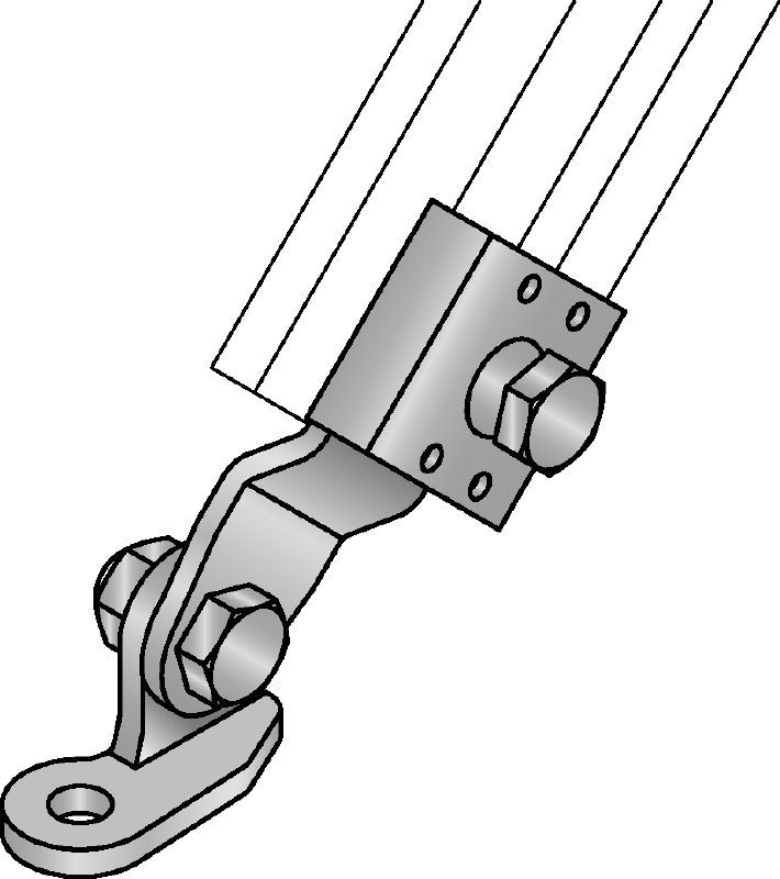 MQS-SP-L Galvanised preassembled channel connector with FM approval for longitudinal seismic bracing of fire sprinkler pipes