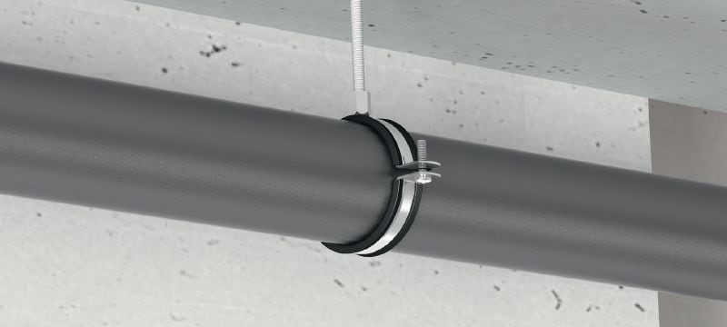 MP-PI HDG pipe clamp hot-dip galvanised (HDG) pipe clamp with sound insulation for economical light/medium-duty applications Applications 1