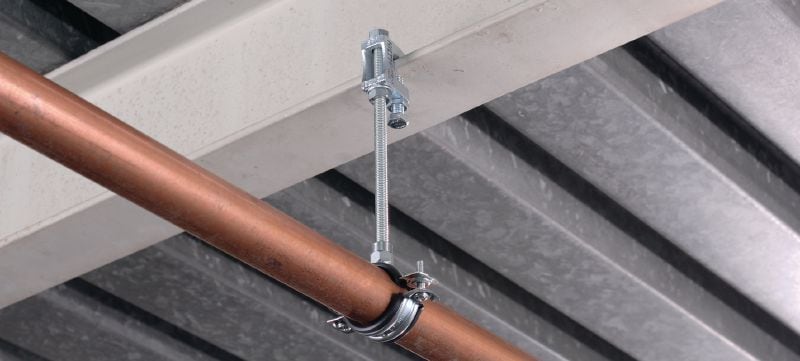 MP-HI Quick-close light-duty pipe clamp Galvanised pipe clamp with sound insulation and quick closure for high productivity in light-duty applications Applications 1