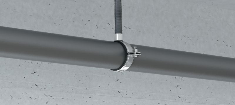 MP-MXI heavy-duty pipe clamp Galvanised pipe clamp with sound insulation for extra heavy-duty applications Applications 1