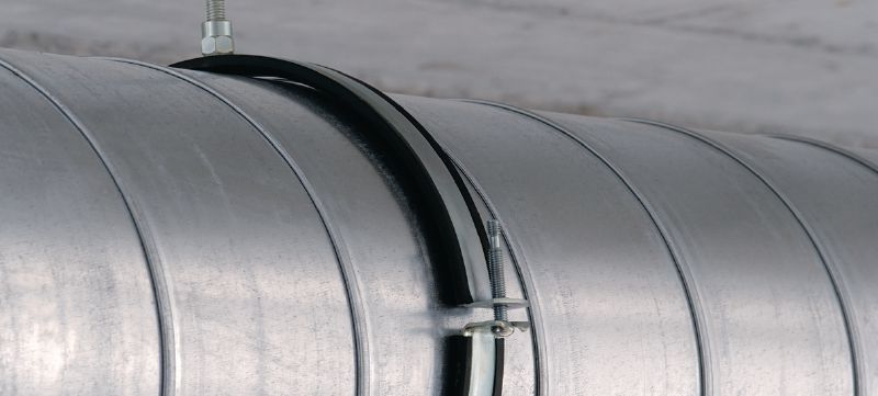 MV-PI Ventilation pipe clamp Galvanised ventilation pipe clamp with sound insulation for high productivity in spiral duct applications Applications 1