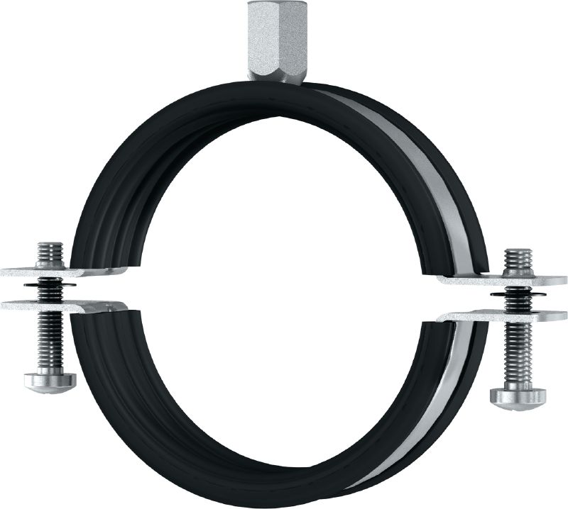 MP-PI HDG pipe clamp hot-dip galvanised (HDG) pipe clamp with sound insulation for economical light/medium-duty applications