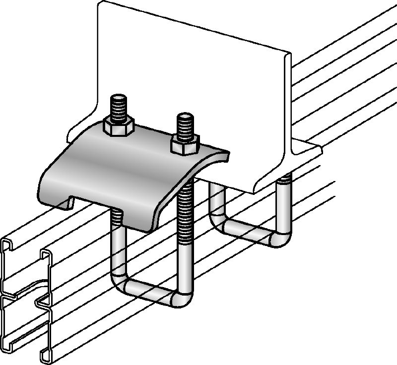 MQT Beam clamp Galvanised beam clamp for connecting MQ strut channels directly to steel beams